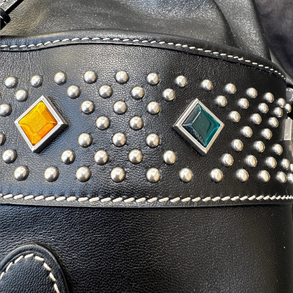 Yves Saint Laurent Black Bucket Bag with Multicolor Studs - Picture 5 of 6